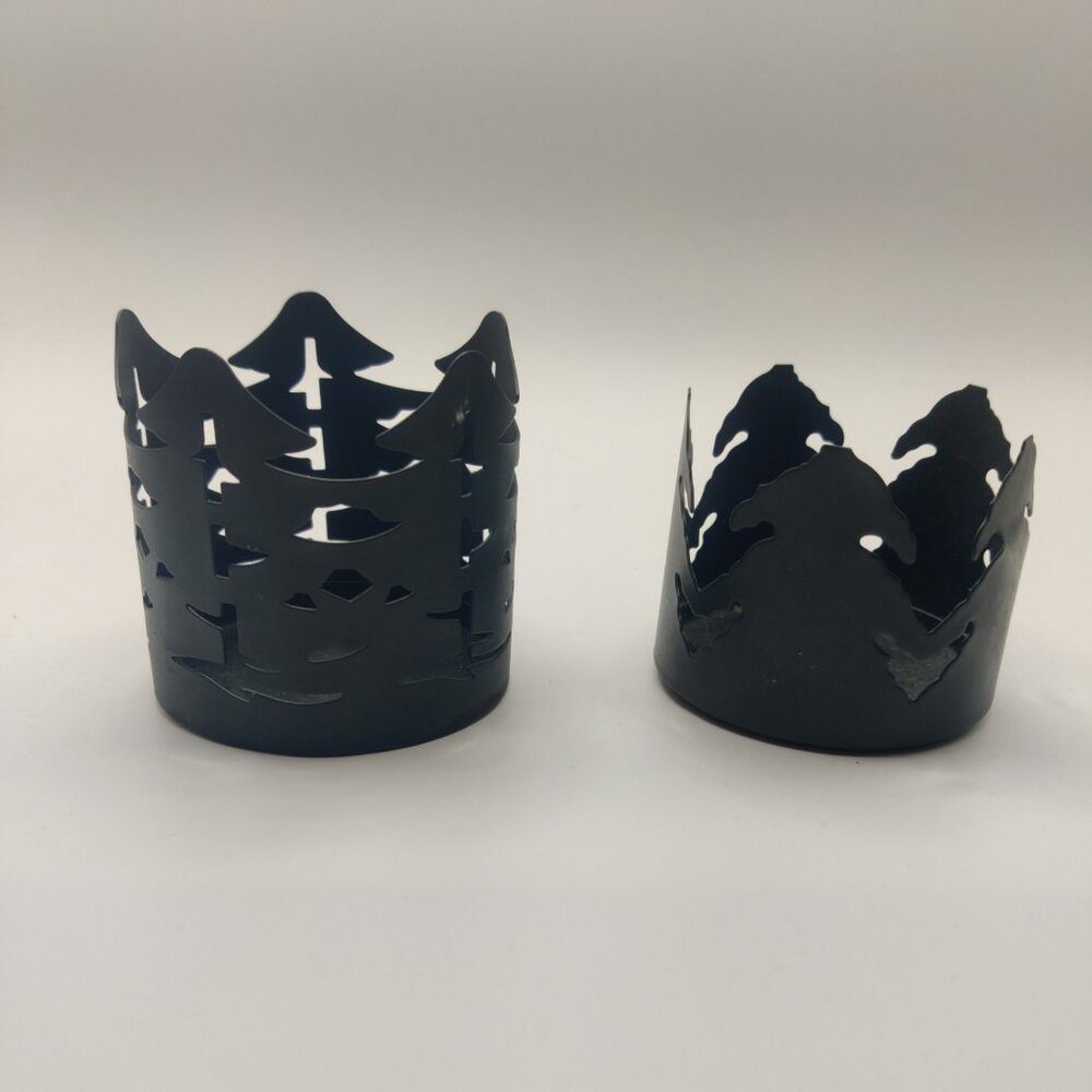 2 Dark Green Metal Candle Holders 3"x2.5", 3"x2.75